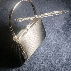 Black and Silver Structured Clutch with Chain Detail
